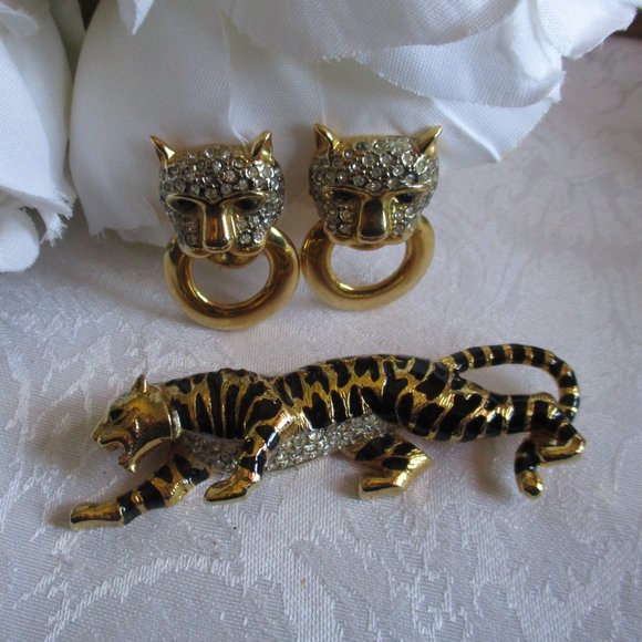 ππ TIGER VINTAGE BROOCH WITH CRYSTALS ππ - Picture 9 of 9